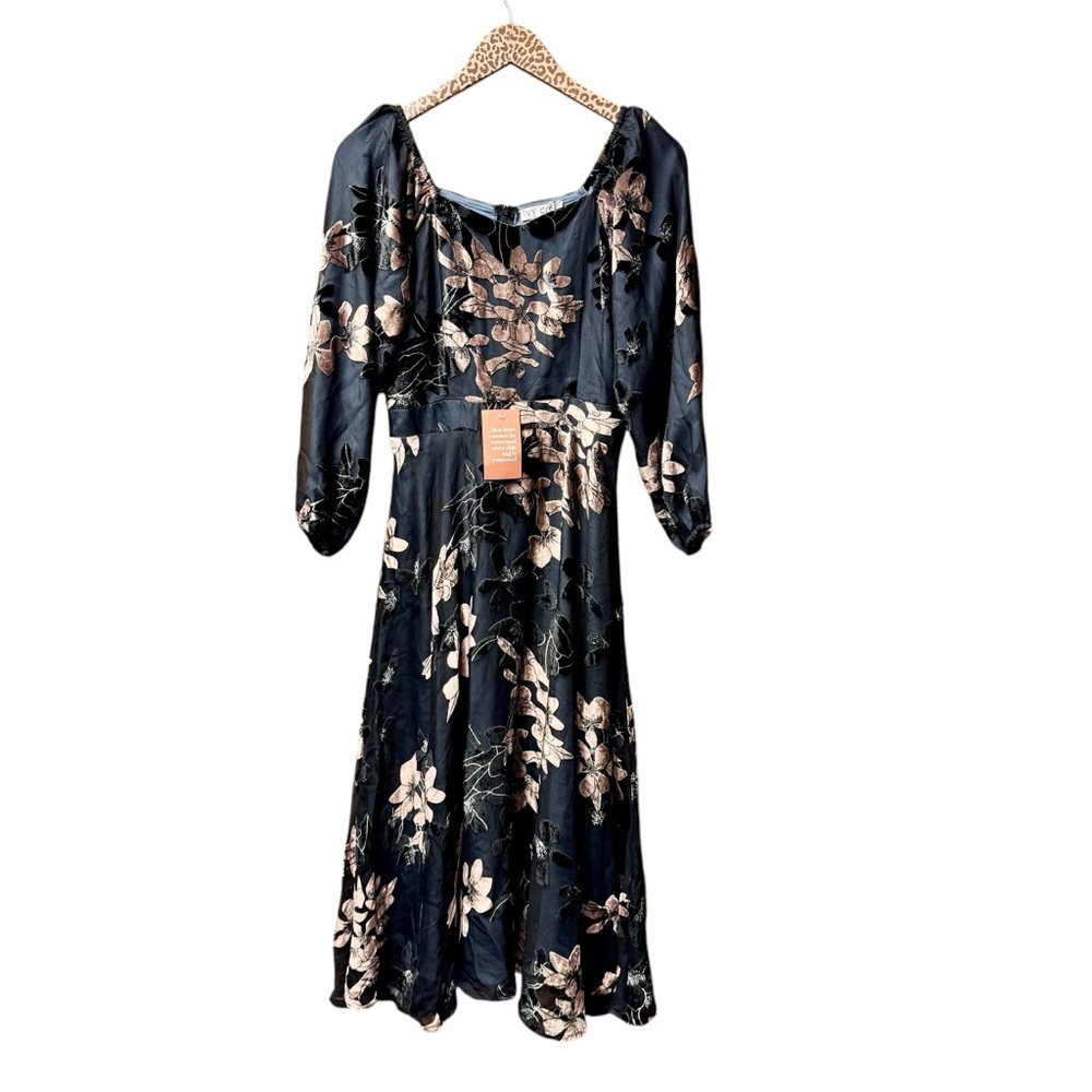 Ivy City Co Black and Gold Floral Midi Dress